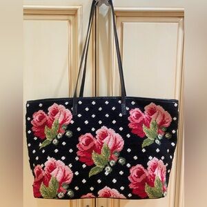 Clever Carriage Company Needlepoint Rose and Pokadot Tote, Excellent Condition!!